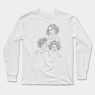 Line art female with flowers Long Sleeve T-Shirt